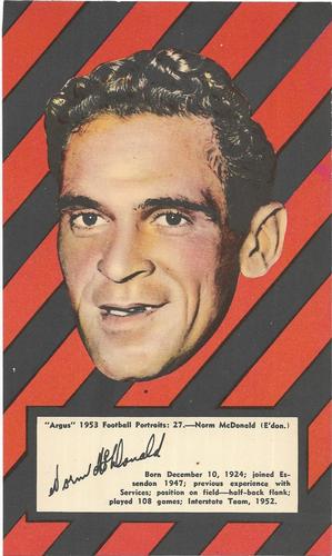 1953 Argus Football Portraits #27 Norm McDonald Front